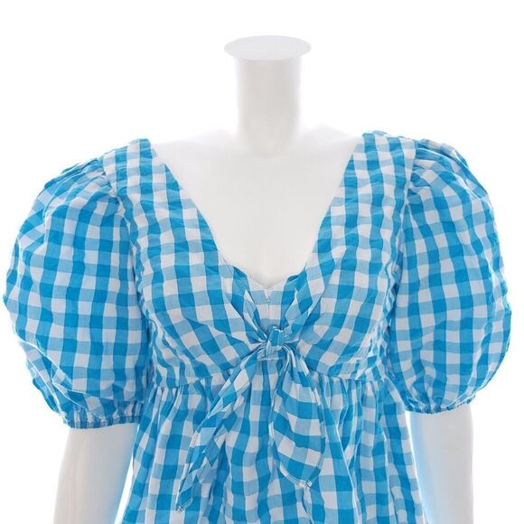 Lilly Pulitzer Sarafina Turquoise Oasis Crinkle Gingham Blouse Size 0 - Picture 7 of 11